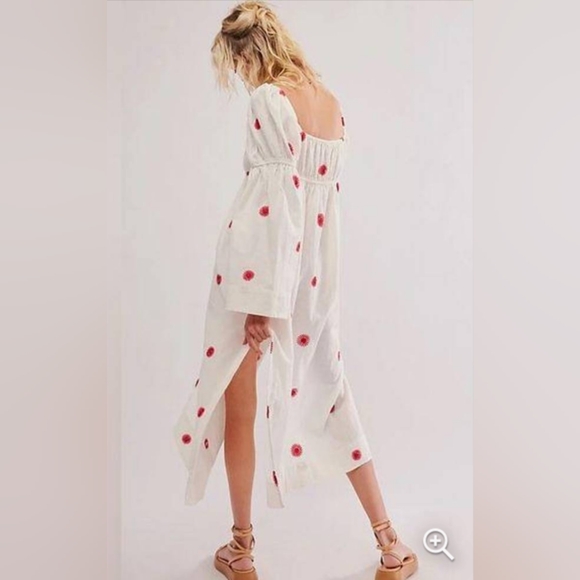 NWOT Free People Emory Embroidered Midi Dress in White and Red, Size XS - Picture 4 of 13